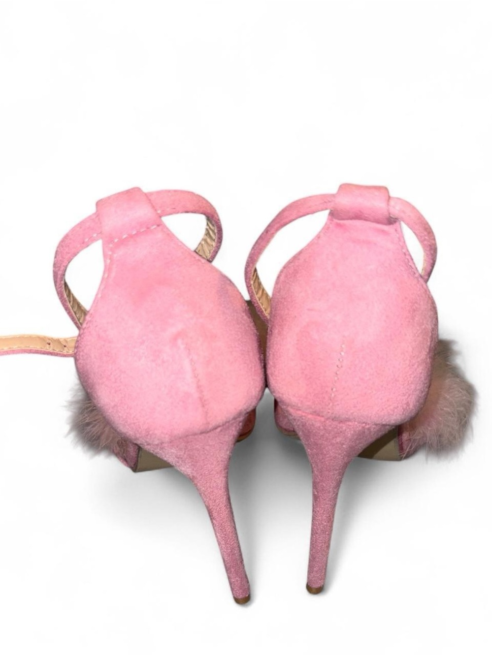 Pink Feather-Trim Ankle-Strap Heels - Picture 3 of 7